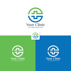Health clinic logo design with plus icon. Elegant minimalist logo