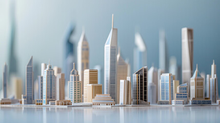 Miniature paper cityscape on blue background, perfect for architectural presentations or urban development projects - obrazy, fototapety, plakaty