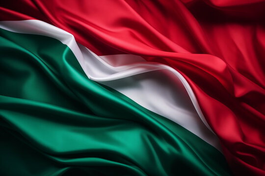 The Italian flag's red, white, and green silk fabric flows gracefully, highlighting its iconic colors. Generative Al