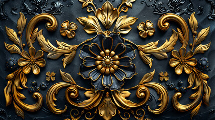 Ornate Gold Floral Embellishments on Black Background