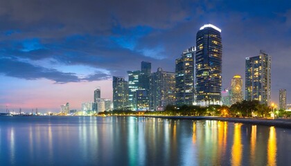 Obraz premium View of night, office building night, city, skyline, cityscape, skyscraper, building, 