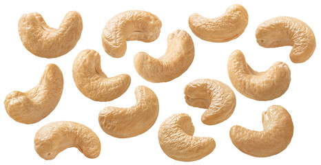 Cashew  set isolated on white background. Single nuts, perfectly lit. Package deisgn elements