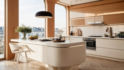 Cocina de un apartamento moderno parisino. Interior francés.