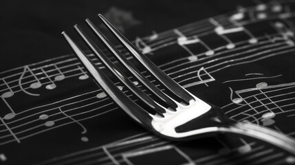 Musical concept with forks and sheet music, ideal for creative music-themed projects and events