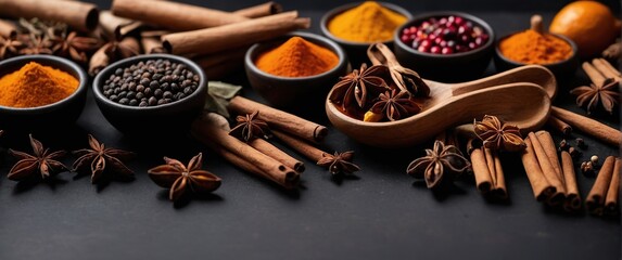 Set of spices for Mulled wine on a black background