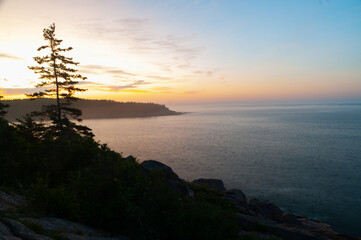 Sunrise on the coast of Acadia National Park and the Atlantic ocean