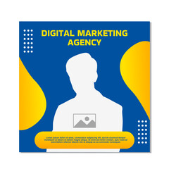 blue and yellow social media post template design for digital marketing.