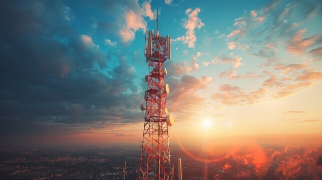 communication tower on the mountain AI generated