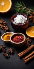 Set of spices for Mulled wine on a black background