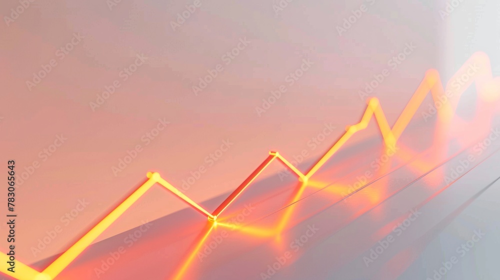 Poster a 3d line graph illustrating a rising trend from a straight-on perspective, with each segment higher