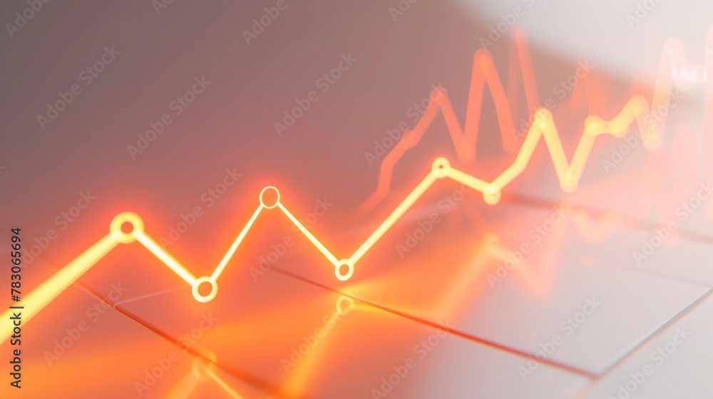 Poster a 3d line graph illustrating a rising trend from a straight-on perspective, with each segment higher