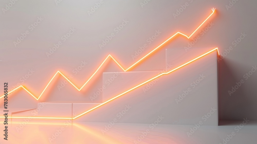 Poster A 3D line graph illustrating a rising trend from a straight-on perspective, with each segment higher than the last, showcasing a consistent growth pattern