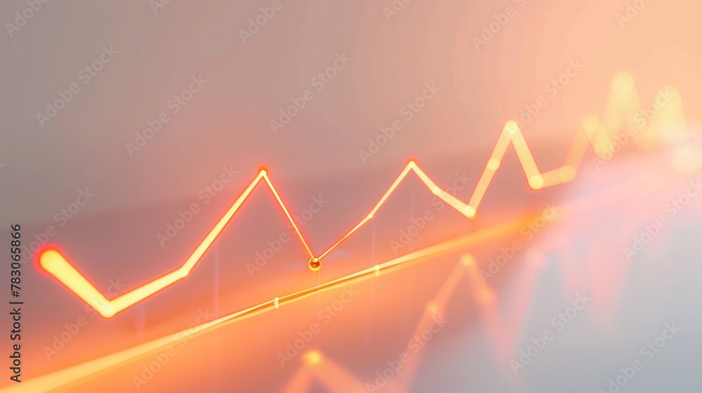 Poster a 3d line graph illustrating a rising trend from a straight-on perspective, with each segment higher