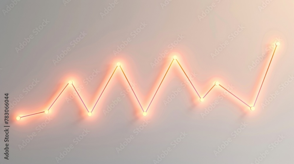 Poster a 3d line graph illustrating a rising trend from a straight-on perspective, with each segment higher