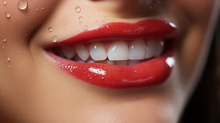 red lipstick and white teeth