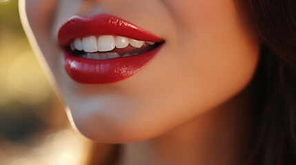 red lipstick and white teeth