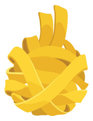 Doodle pasta symbol. Cute Italian wheat food. Pasta noodles character design. Menu decorative element. Vector meal illustration
