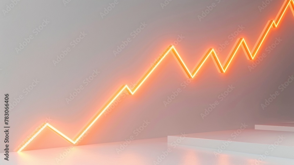 Poster A 3D line graph illustrating a rising trend from a straight-on perspective, with each segment higher than the last, showcasing a consistent growth pattern