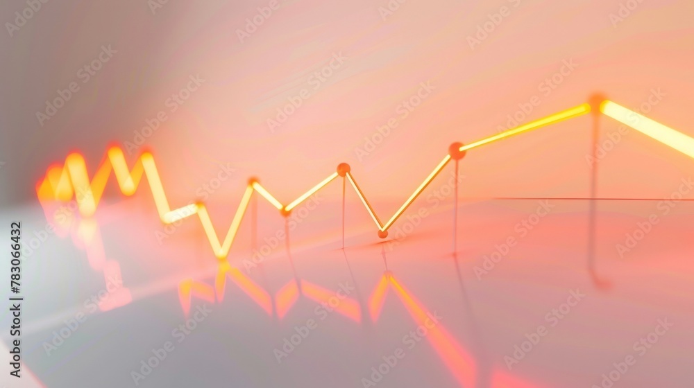Poster A 3D line graph illustrating a rising trend from a straight-on perspective, with each segment higher than the last, showcasing a consistent growth pattern