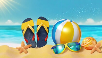 Fototapeta na wymiar Beach Day Dream: Essentials for Summer Fun on Golden Sands