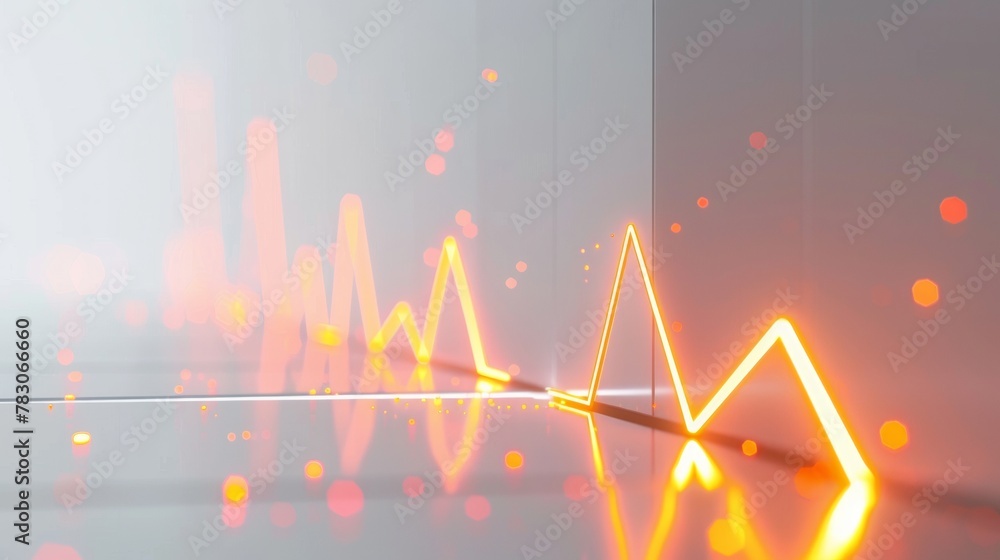 Poster a 3d line graph illustrating a rising trend from a straight-on perspective, with each segment higher