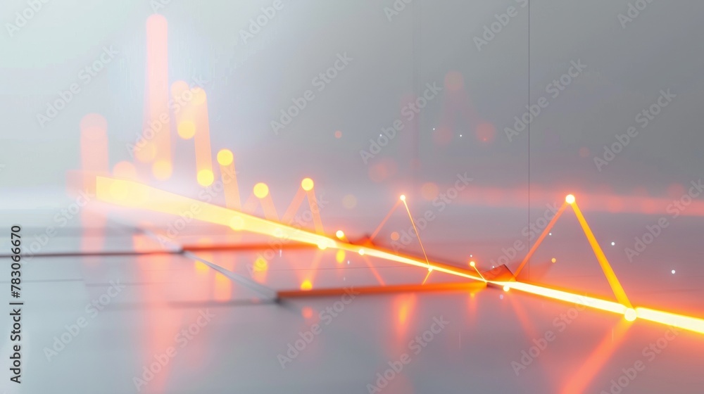Poster a 3d line graph illustrating a rising trend from a straight-on perspective, with each segment higher