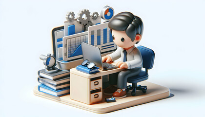 3d icon as A office Worker Research the AI for educational purposes. in candid daily environment and routine of work theme with isolated white background