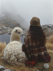 Obraz premium woman and an alpaca