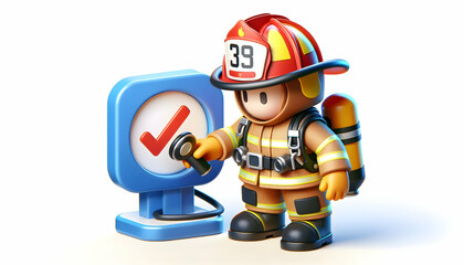 3D Icon of Firefighter Equipment Check: Pre-Shift Inspection Ensures Operational Gear in Candid Daily Work Routine, Isolated on White