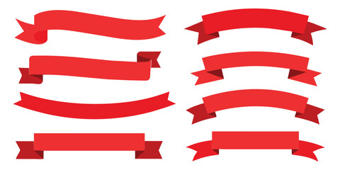 Ribbon, banner or tag vector art set. Flat red color.

