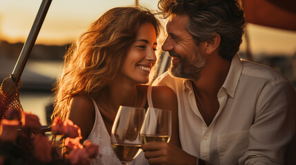 Portrait of mature couple relaxing in outdoor sofa