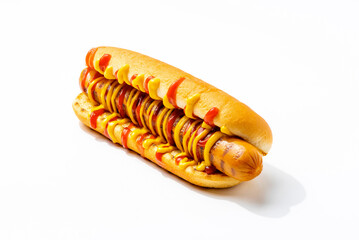 hot dog on a white background with different toppings