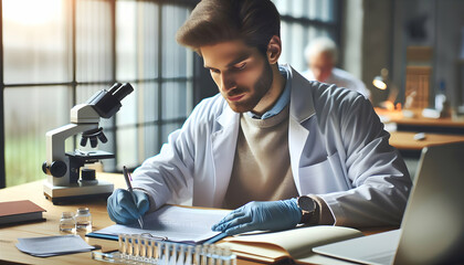 Authentic lifestyle image of a team of scientists collaborating on a new drug formulation in a candid daily work environment - obrazy, fototapety, plakaty