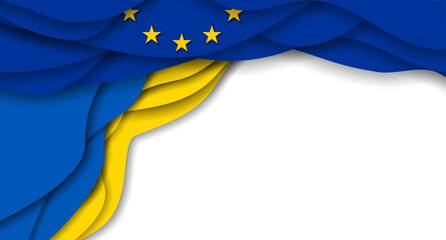 Ukraine UA and EU Europe Union flags papercut style background, banner, wallpaper for text. Cooperation, partnership membership patriotic template	