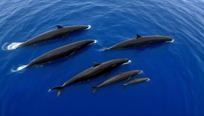 A-Family-Of-Pilot-Whales-Traveling-In-A-Tight-Form-