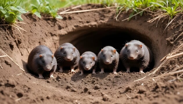 A-Family-Of-Moles-Digging-Tunnels-Underground-