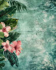Vintage Tropical Florals Background in Distressed Grunge Style for Scrapbooking & Journaling