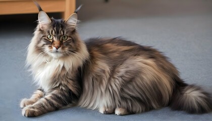 A-Fluffy-Maine-Coon-Cat-With-A-Bushy-Tail-