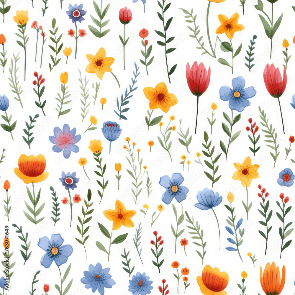 Poster a colorful flower pattern with many different types of flowers. the flowers are arranged in a way th