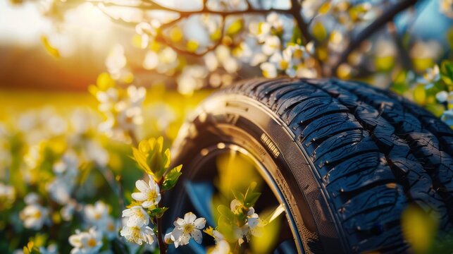 Blooming spring sun signifies the change to summer tires for seasonal transition