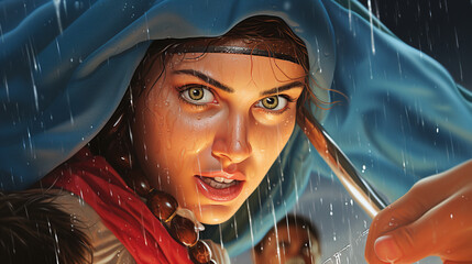 battle-hardened warrior women - fierce faced women with a sword with distinct warrior eyes - Fighter with combat skill
