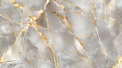 Soft grey marble with a network of gold and pearl veins, offering a serene view with a detailed texture.  - obrazy, fototapety, plakaty