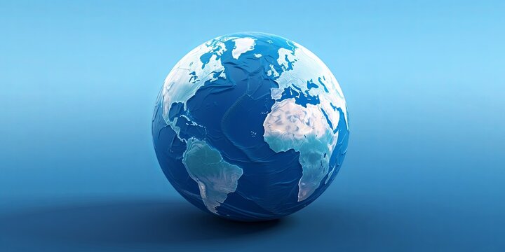 3D rendered globe ball model, bathed in serene blue tones against a dark background, offering a mesmerizing depiction of Earth's beauty and majesty.