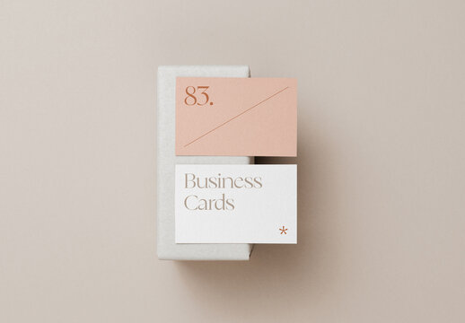 Business Cards Laying on Box Mockup