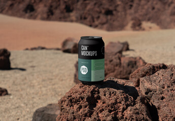 Can on Red Stone Mockup