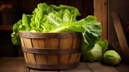 Fresh lettuce in wooden basket