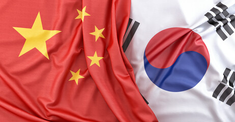 Flags of China and South Korea. 3D Rendering - 783074493