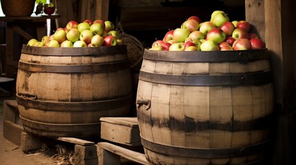Rustic barrel with pure apple juice