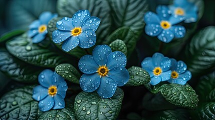 Serene Beauty of Rain-Kissed Forget-Me-Nots in Natural Setting