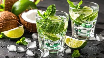 Refreshing Cocktail with Fresh Ingredients - obrazy, fototapety, plakaty